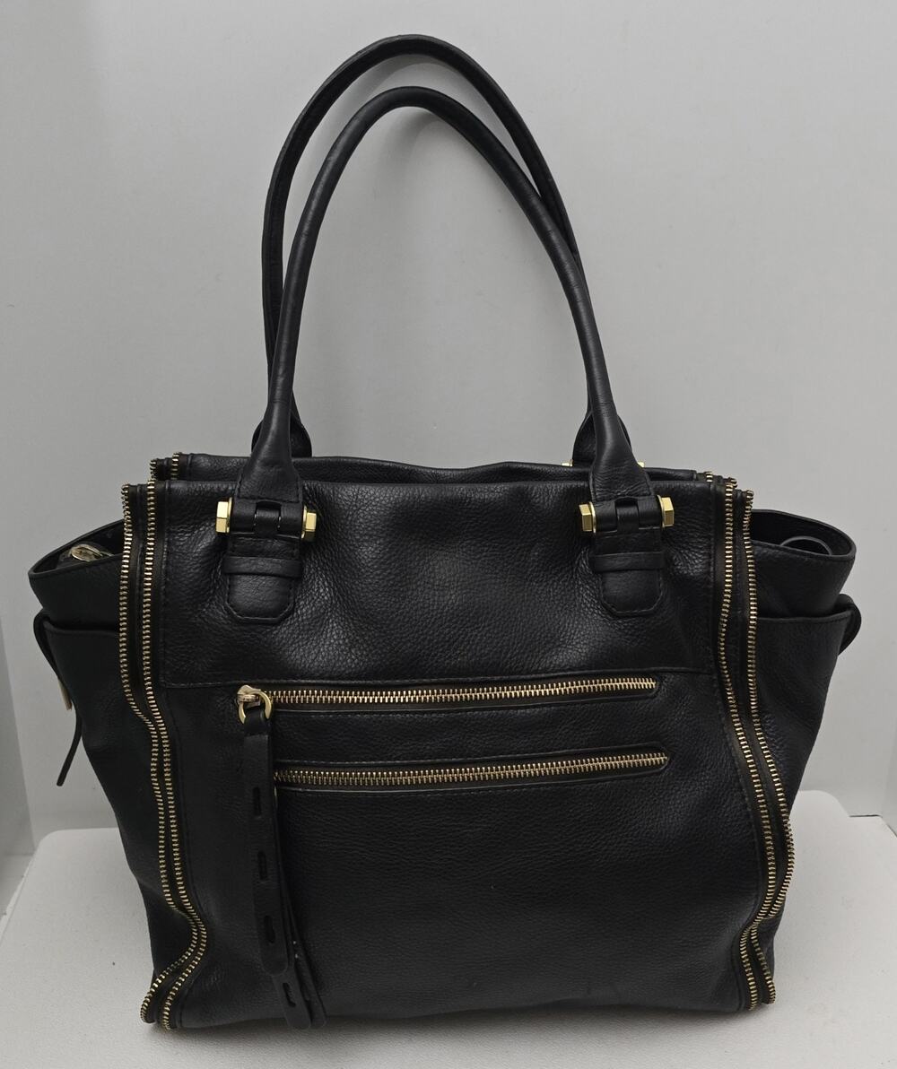 orYANY Women's Black Leather Shoulder Bag Double Handles Zipper Detail Large